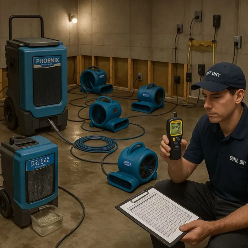 Structural Drying and Dehumidification process in West Sharyland, TX